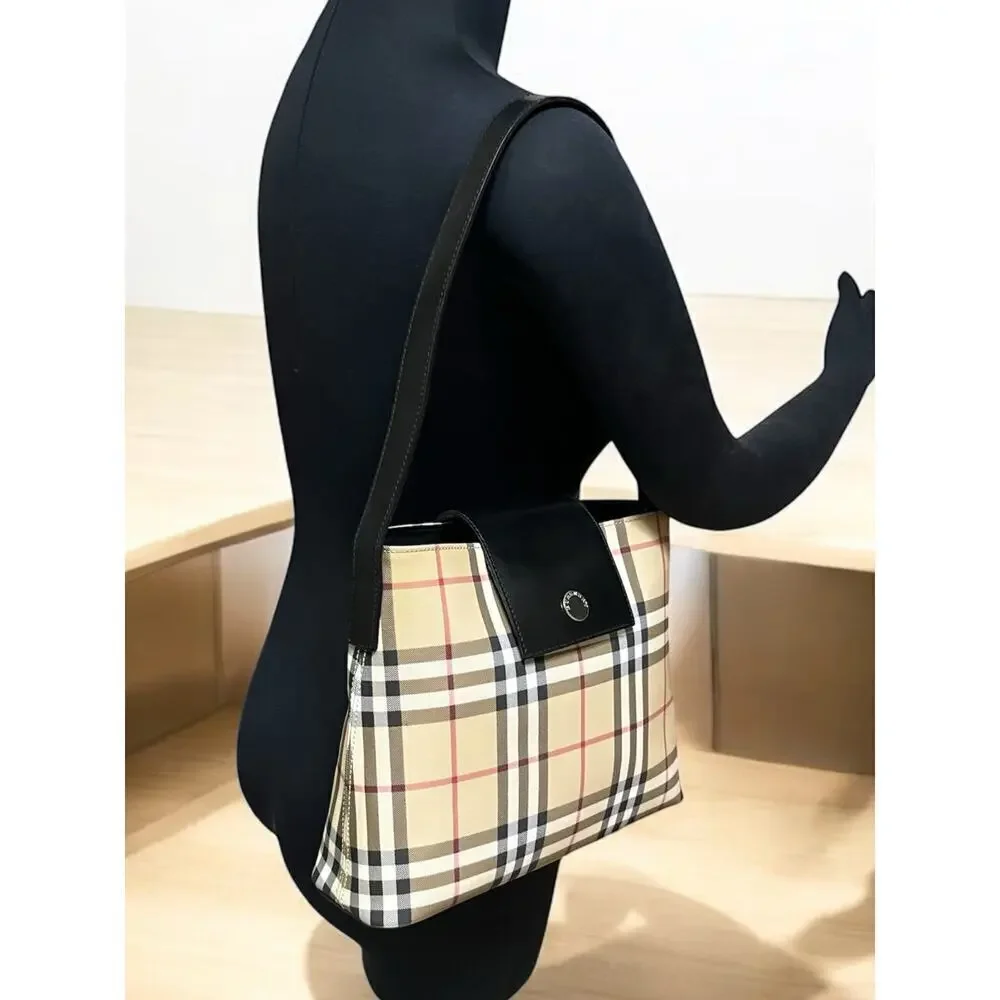 Vintage Burberry Coated Canvas Nova Check Shoulder Bag